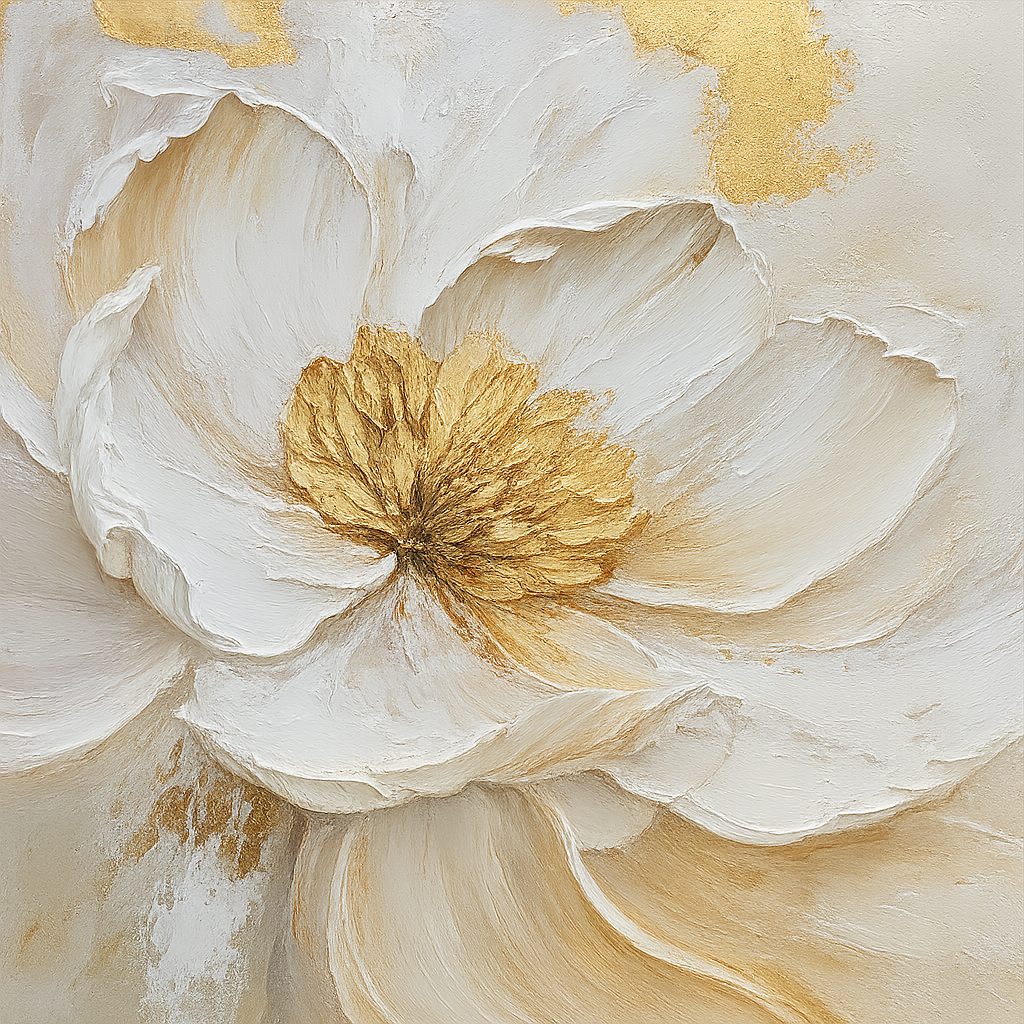 Cuadro Floral Blanco con Dorado