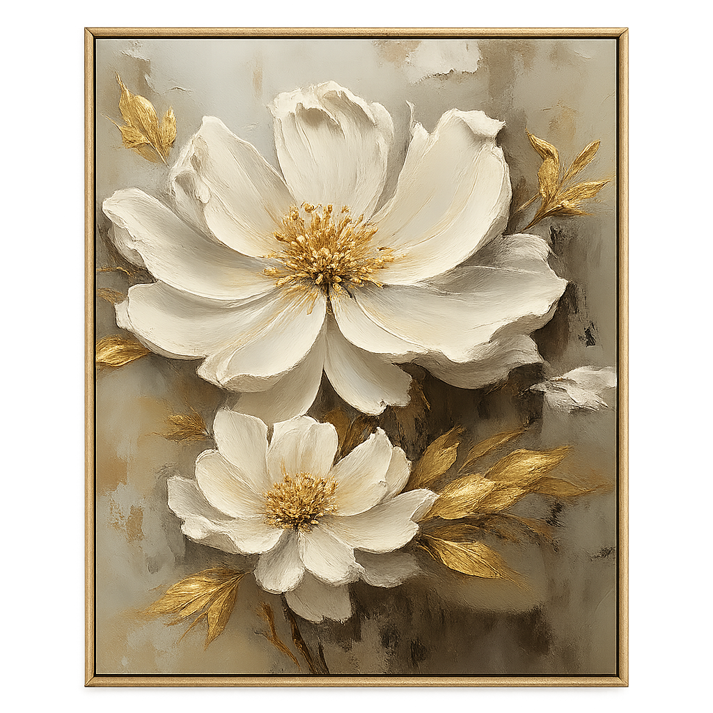 Cuadro Flores Blancas con Dorado