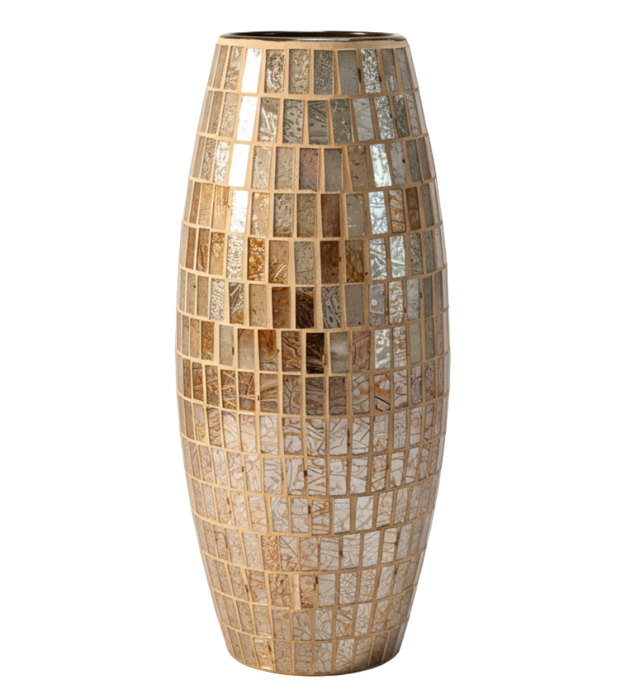 Jarrón de Mosaico Ovalado en Tonos Neutros