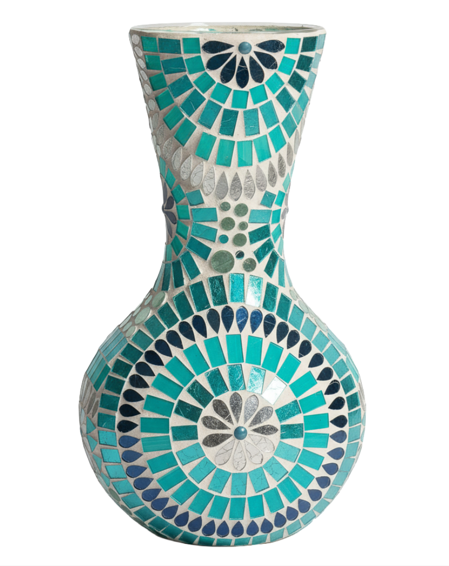 Jarrón de Mosaico Forma de Bulbo en Turquesa
