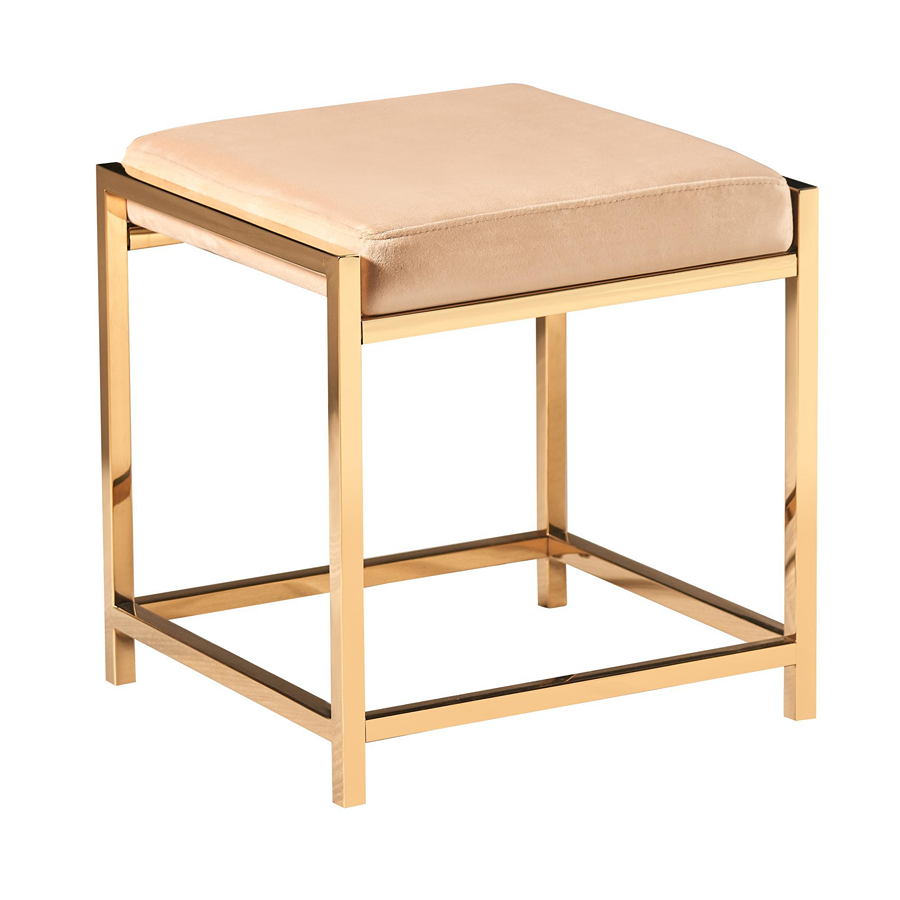 Taburete con base metálica dorada