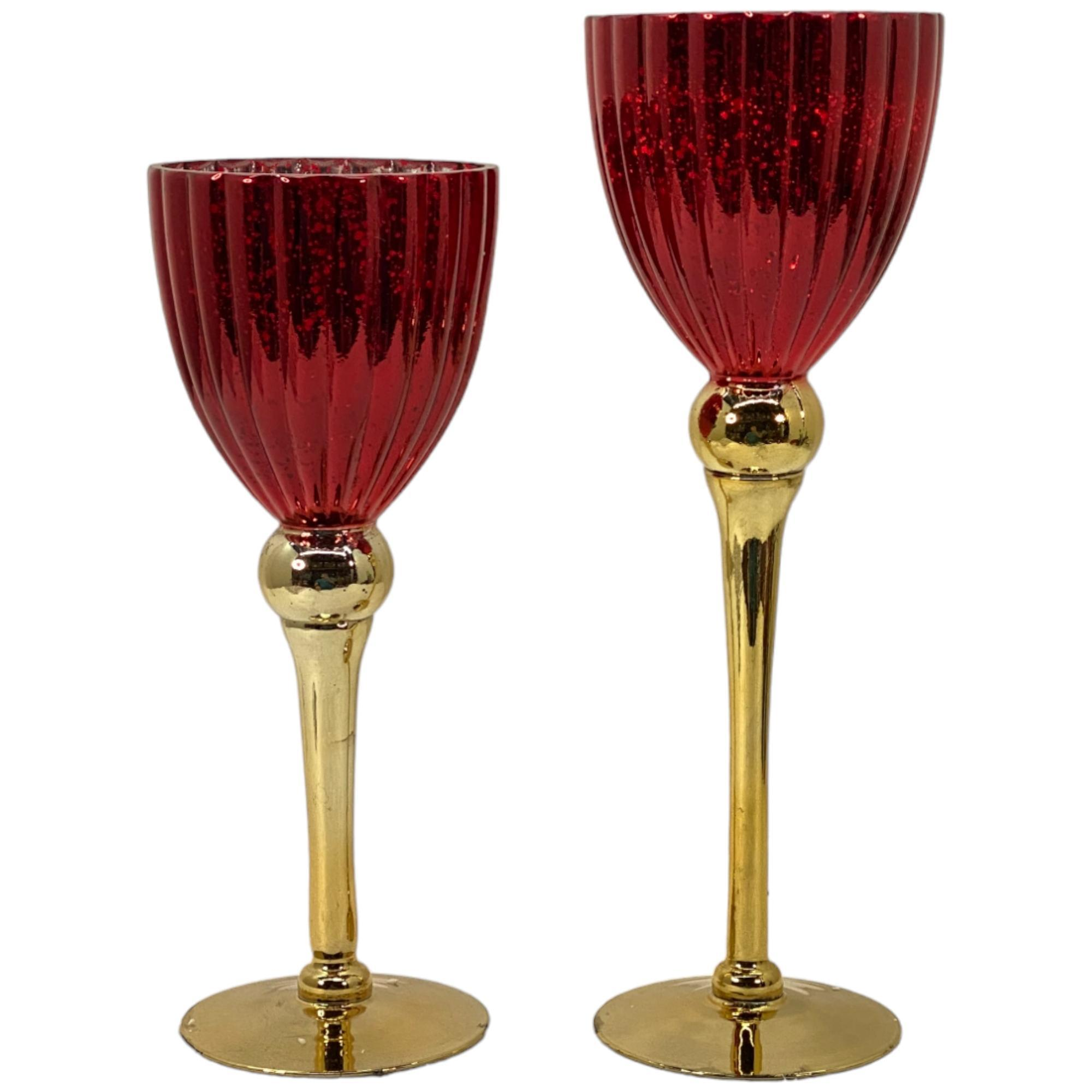 Set de copas portavelas rojo y dorado
