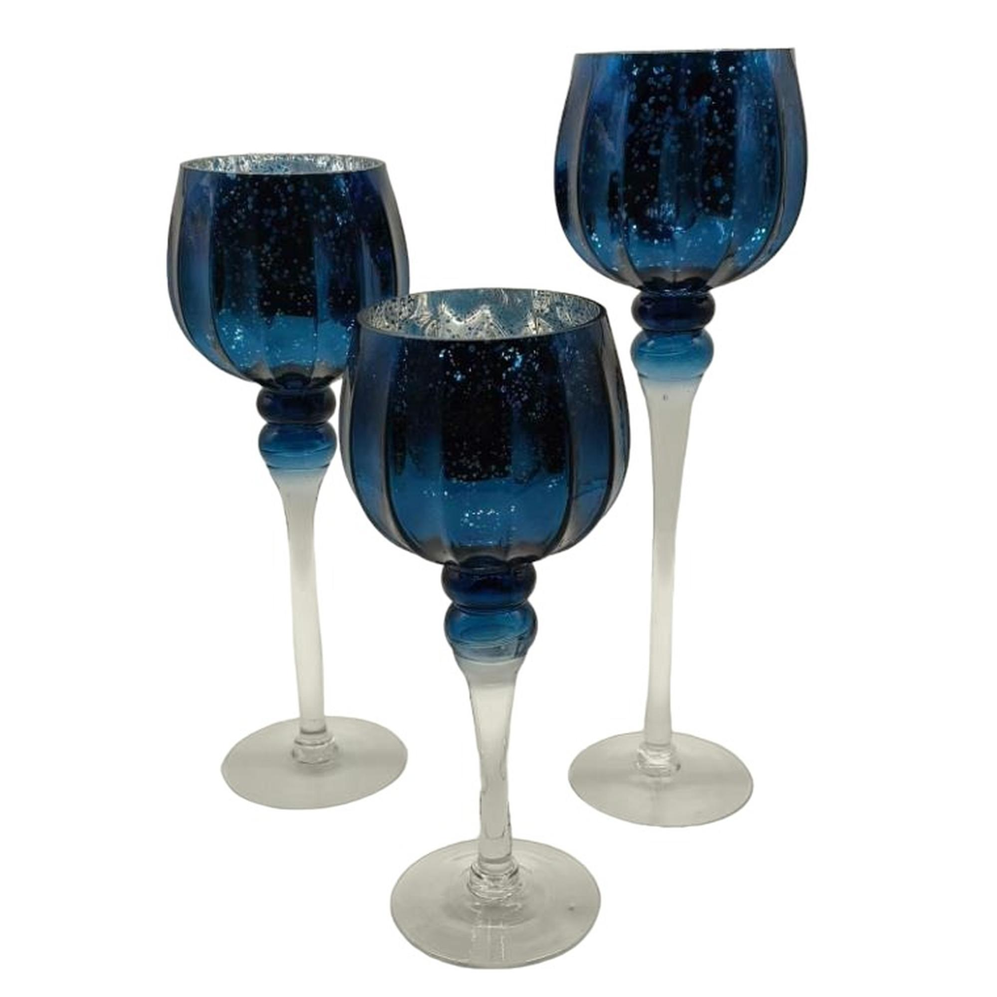 Set de copas portavelas azules
