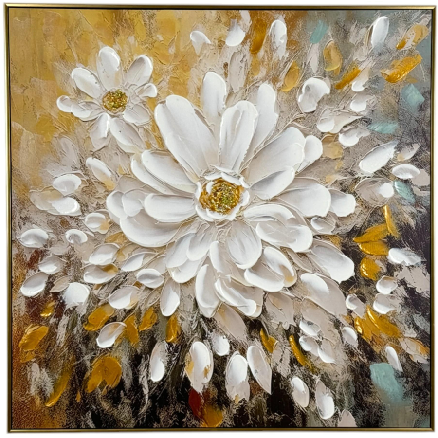 Cuadro floral blanco y dorado