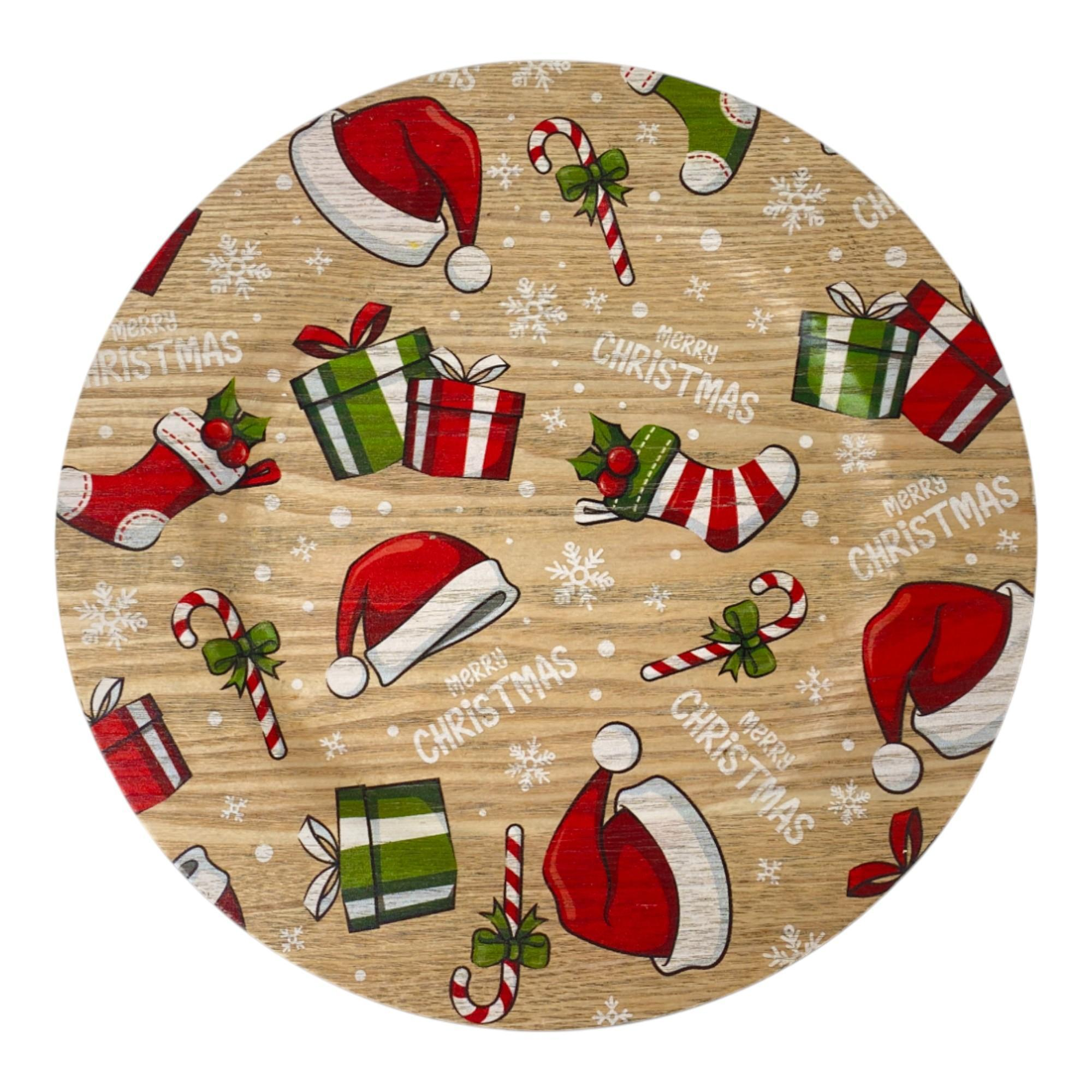 Plato Base redondo con gorros y regalos navideños