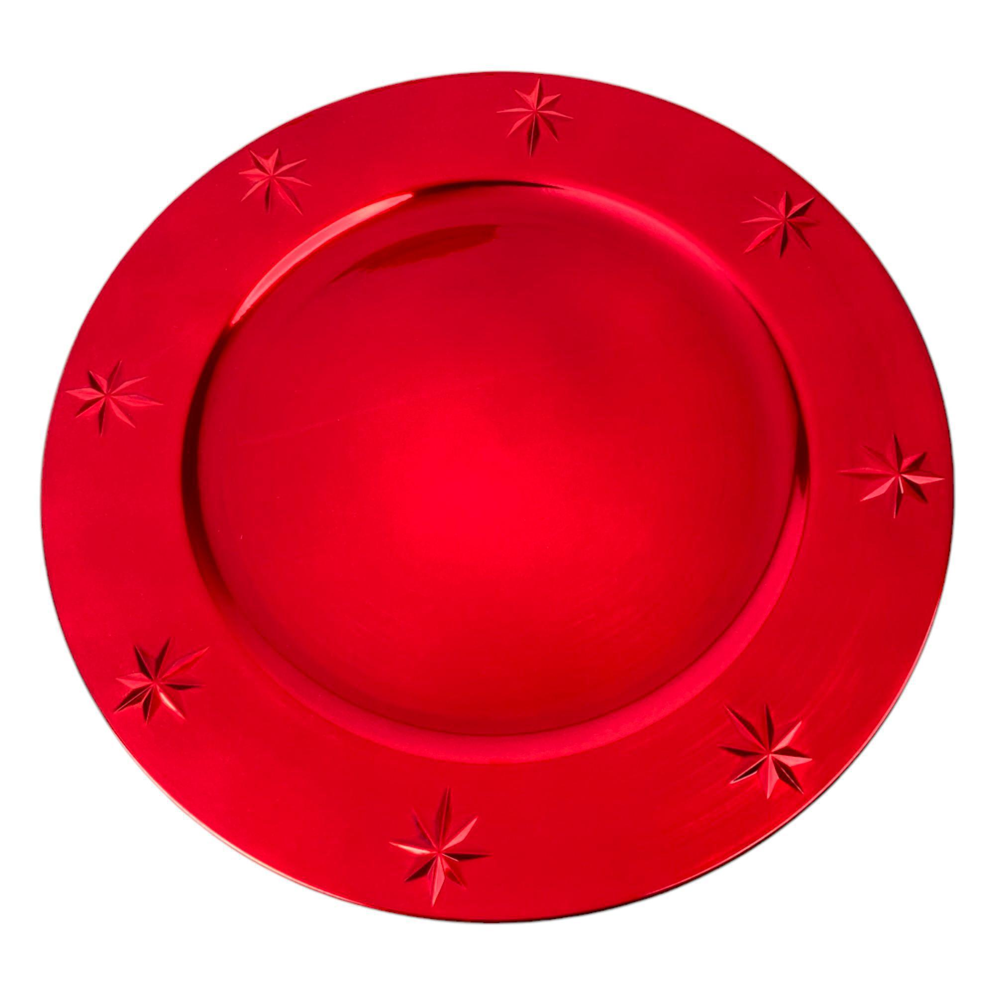 Plato Base rojo con copos de nieve
