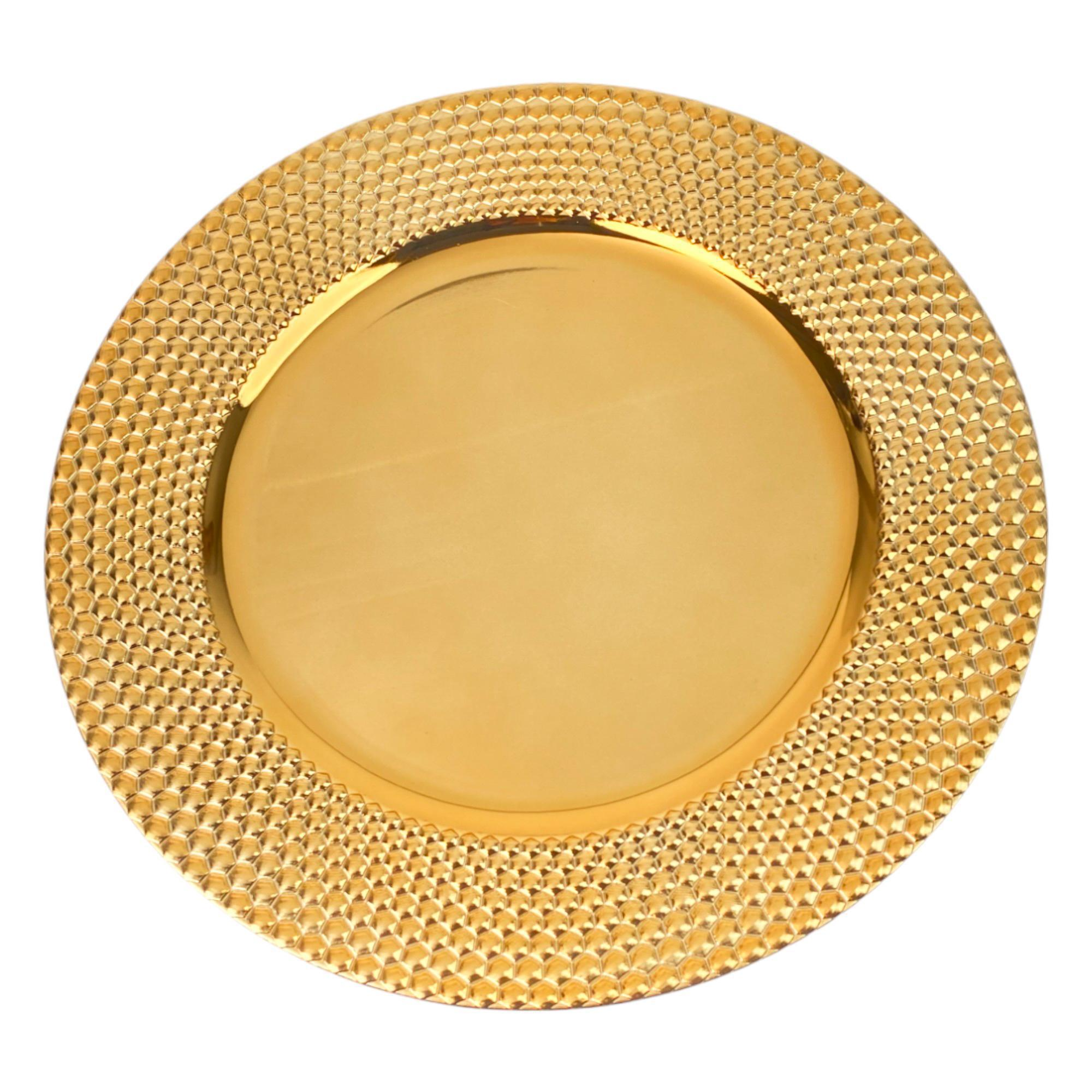 Plato base dorado con textura rejilla
