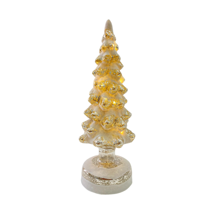 Árbol decorativo dorado iluminado