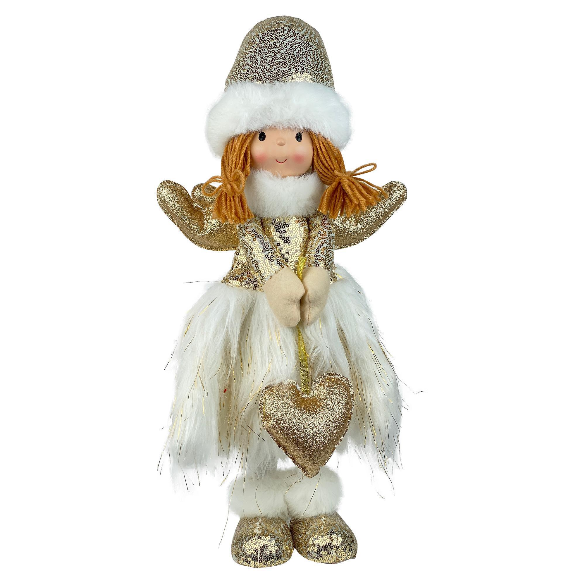Muñeca navideña Ángel con corazón beige