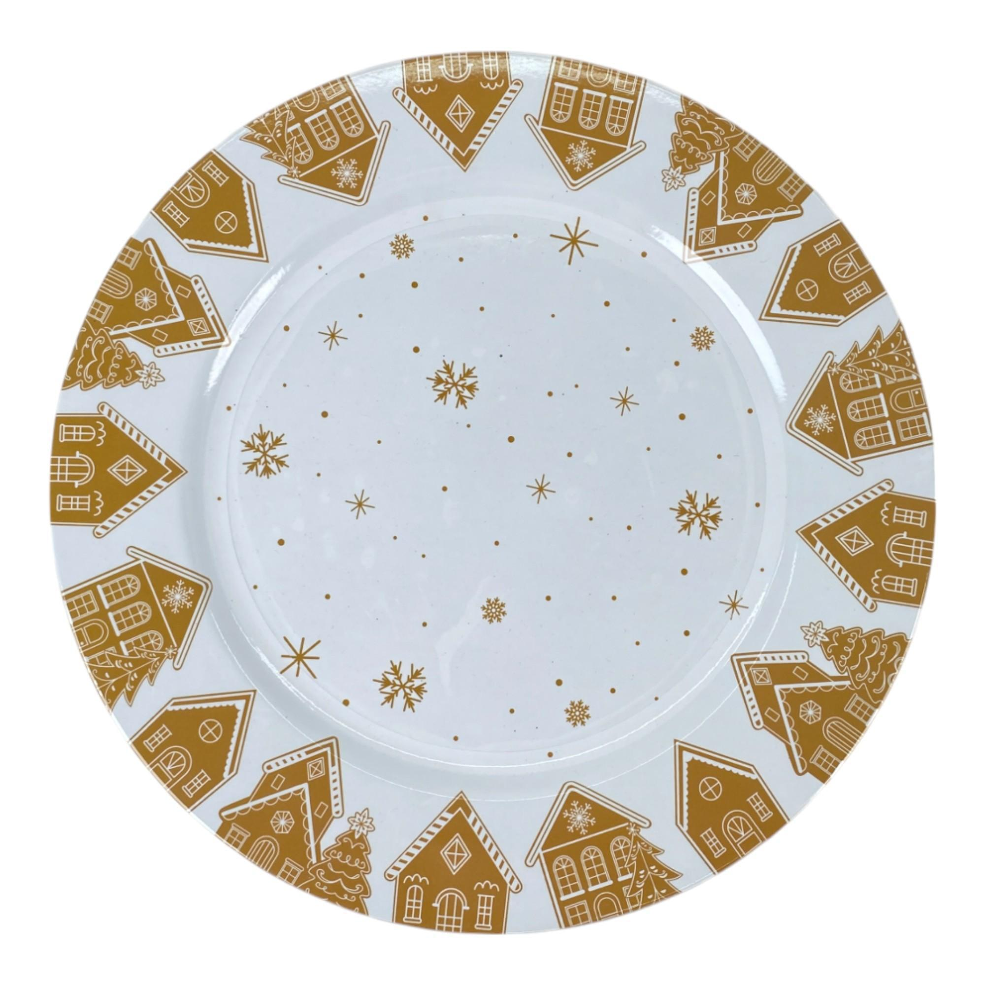 Plato Base navideño con pinos dorados
