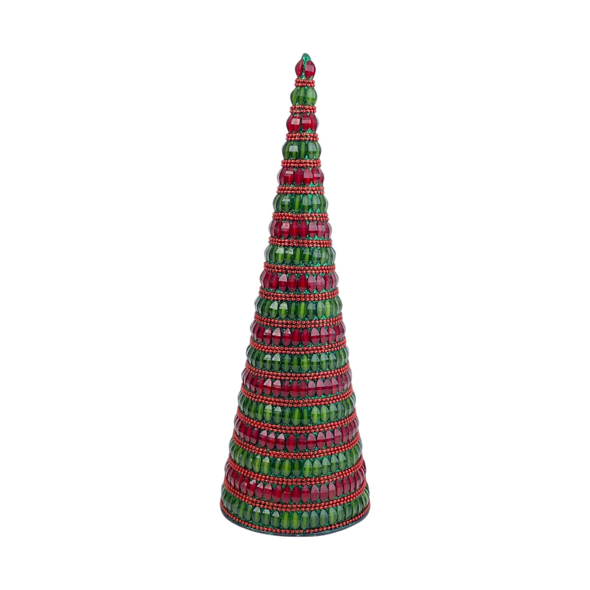 Árbol decorativo cónico verde y rojo