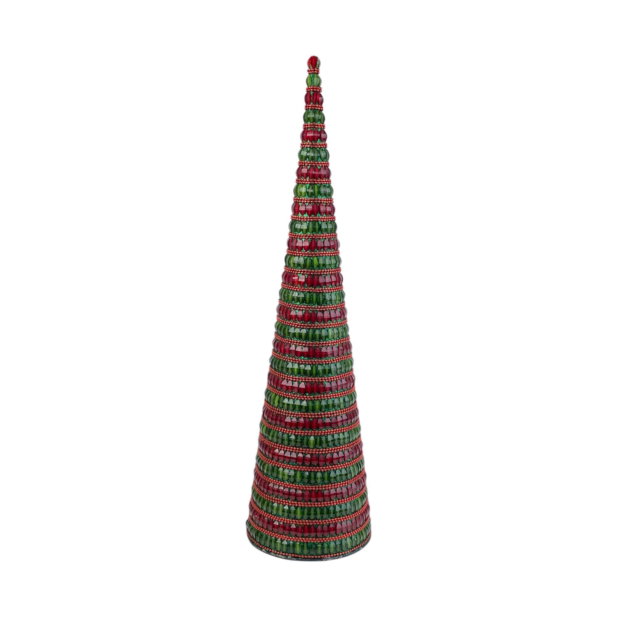 Árbol decorativo cónico verde y rojo