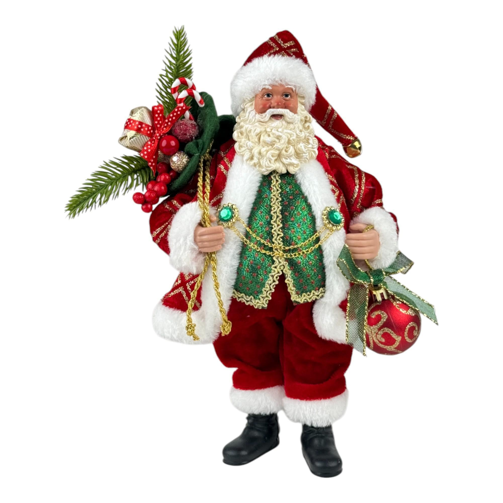Santa Claus elegante con bastón y adornos