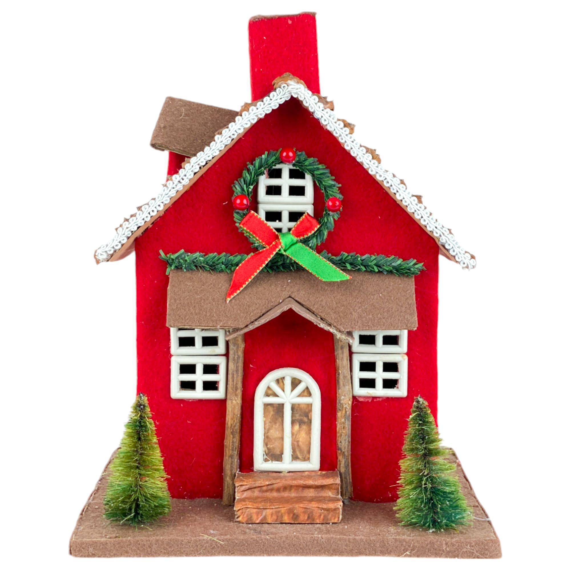 Casita navideña roja con corona