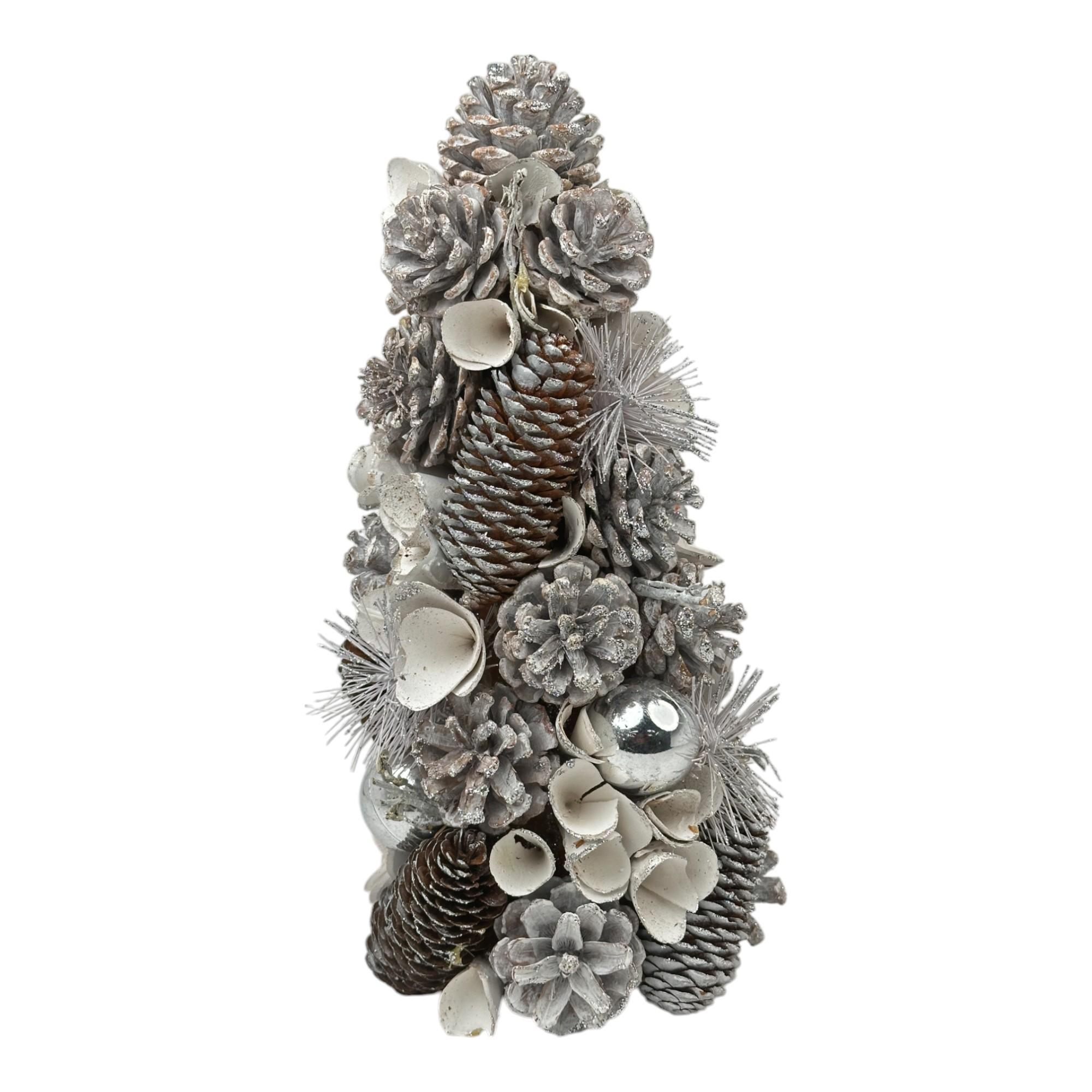 Árbol decorativo con piñas nevadas
